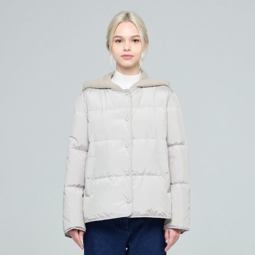 니트 후드 슬릿 언발 덕다운 점퍼 UFKWJA461T