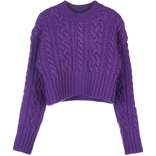 AMI 케이블 크롭 울 니트 FKS051 017 (500, 퍼플)_이미지
