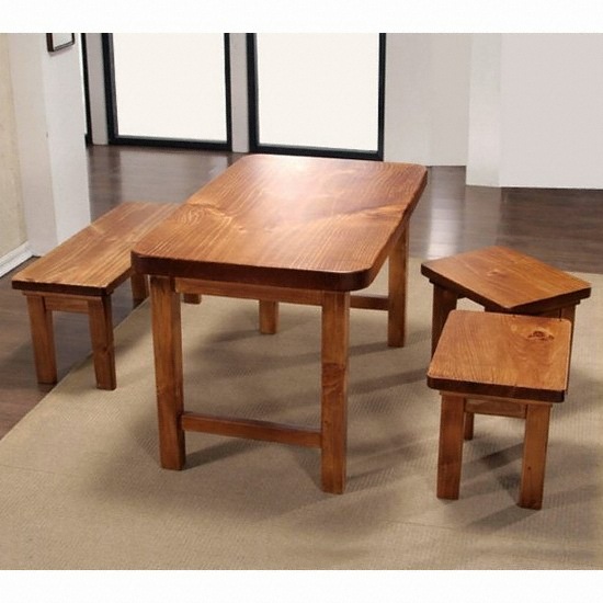 프라이드리빙 해찬솔원목이야기 소나무 통원목 식탁 (긴의자1개+스툴2개)