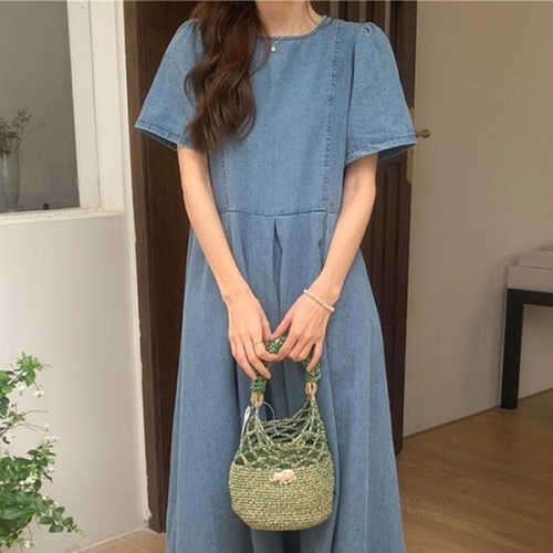 더블디 여성 캐주얼 데님 반팔 롱원피스 TDN-0145 40698905A