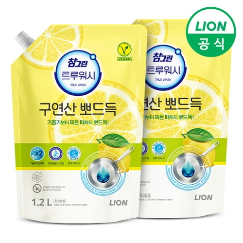 참그린 트루워시 구연산 뽀드득 레몬향 리필 1.2L (2개)_이미지