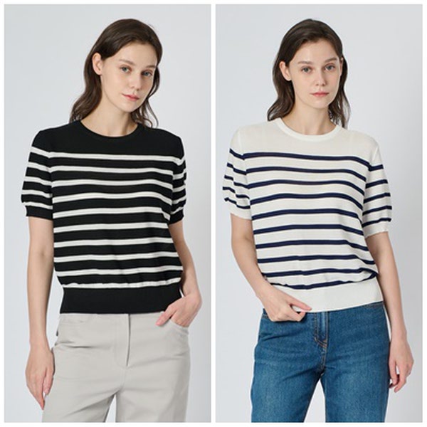 BCBG 베이직 스트라이프 니트 탑 B4F7I401