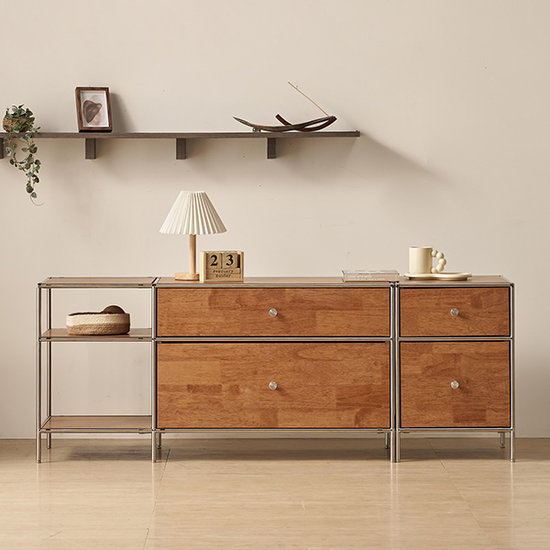 무디 원목 모듈 높은 수납 선반형 거실장 1600