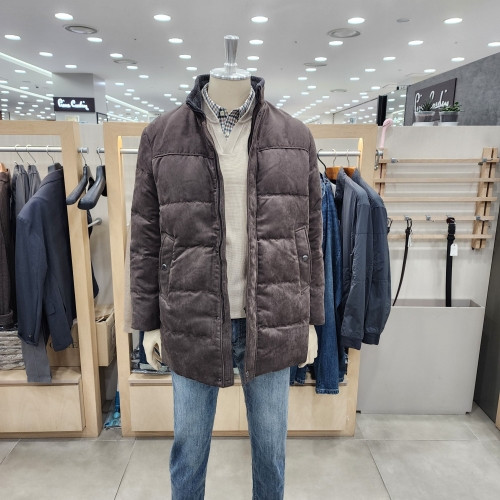 올젠 스웨이드 구스다운 패딩코트/가죽질감 원단/가볍고 편한 착장 ZOE4LJ1304_이미지