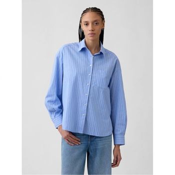  GAP 우먼 오버사이즈드 셔츠 인 포플린 Shirting 블루 스트라이프 11163096