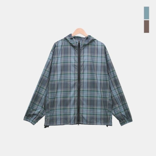 스콰즈 남성 나일론 윈드 체크 자켓 스트링 후드 바람막이 ZLC008