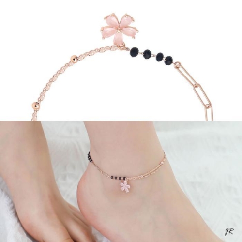 미니아트 14KGP 큐빅 꽃 드롭 로즈골드 체인 패션 발찌 10928265_이미지