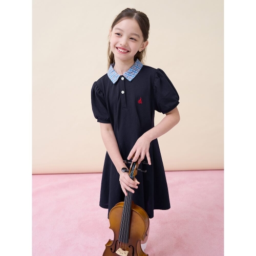 빈폴 키즈 키즈 체크 칼라 반소매 피케 원피스 네이비 BI6371G01R