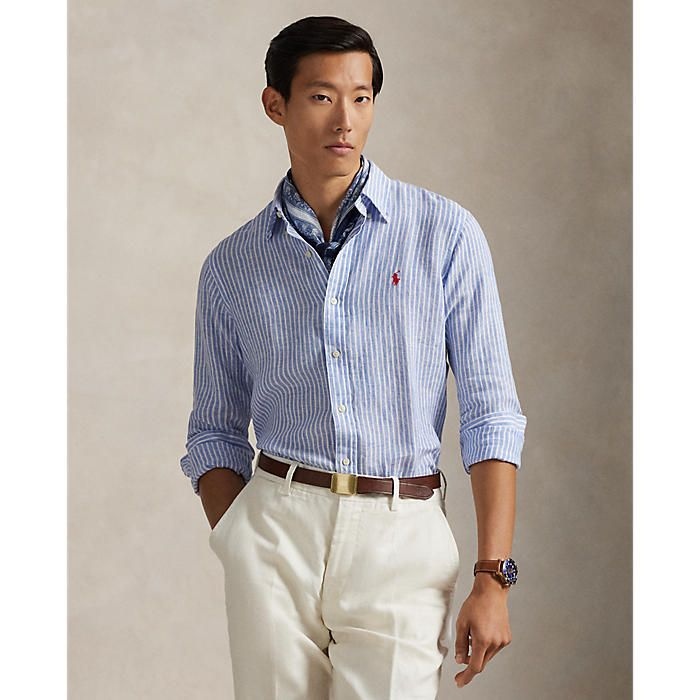 남성 클래식핏 스트라이프 리넨 셔츠_MNPOWOV16824966400