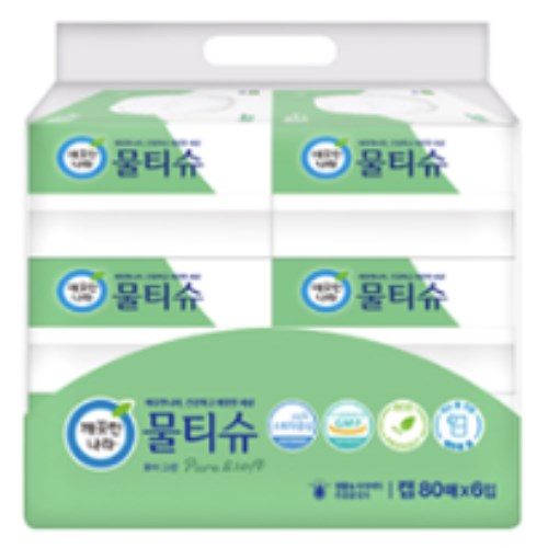 깨끗한나라 퓨어 그린 물티슈 캡형 80매 (6팩)