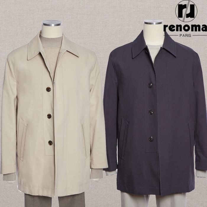 레노마 캐주얼 SS 베이지 네이비 프리미엄 스탠카라 트렌치 맥 코트 RQMIBH0AJD