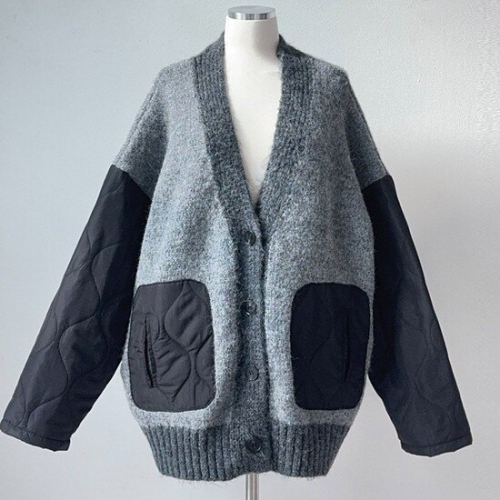 아이우먼 빅사이즈패딩가디건 T614L501 이더배색패딩루즈가디건 SM