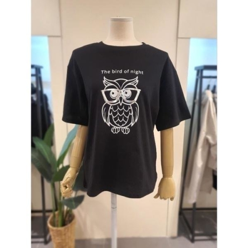 부엉이 호일 프린팅 티셔츠 블랙 KPTSO401BK