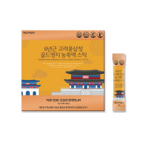 개성고려삼인 6년근 고려홍삼정 골드영지 농축액 스틱 12g 30포