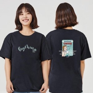 키밍 커피 레트로 캐릭터티 검은색반팔 남성여름상의 W729A3D_이미지