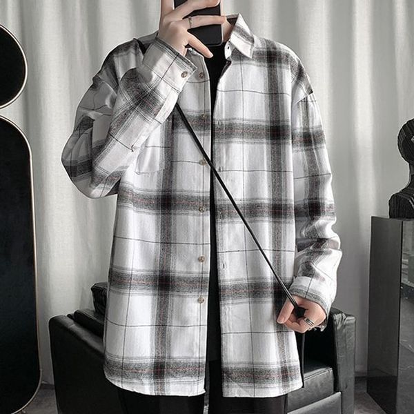 남성 모로엠 캐주얼 루즈핏 배색 체크 긴팔 셔츠 ON-SHA-QWE42F7A-블랙