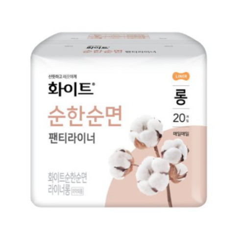 유한킴벌리 화이트 순한순면 팬티라이너 롱 20개 (5팩(100개))