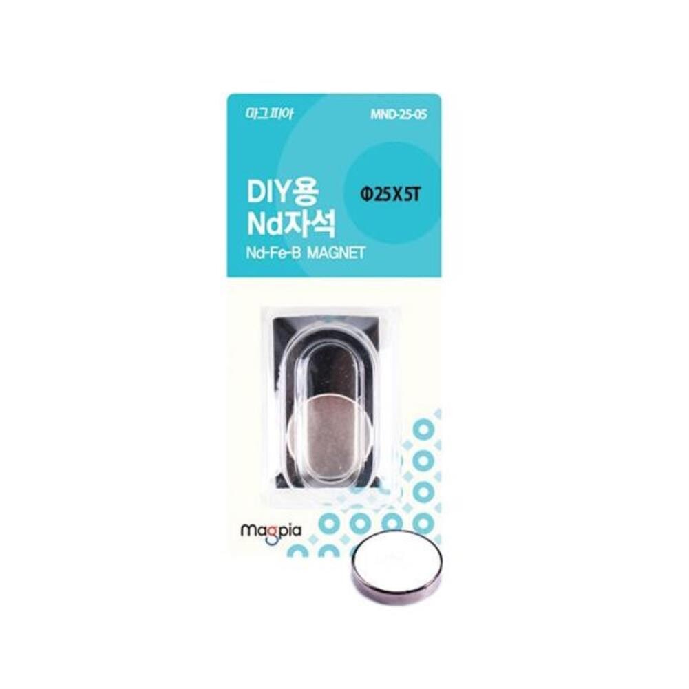 ND자석 원형 25x5mm 1입 자석 마그네틱 붙이기 메모 게시판 ND자석 원형 25x5mm 1입
