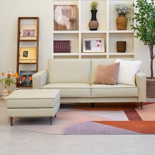 늘나른 레아 천연가죽 소파 3인용 (스툴포함)_이미지