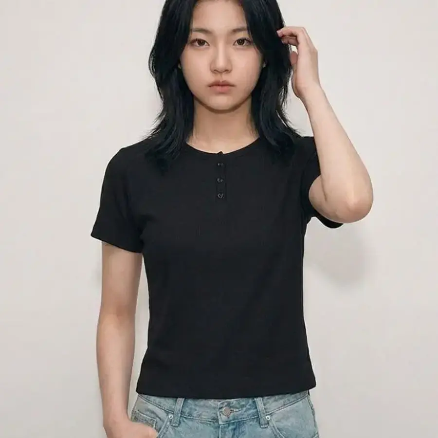 행텐틴즈 동백01 여아 슬림핏 웨일 헨리넥 반팔 티셔츠_블랙 14570-131-419-05-100 50311970