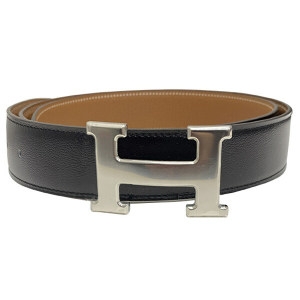 에르메스 H 버클 은장 유광 리버시블 남성 가죽 벨트 32mm 블랙 초코 H064544CK05