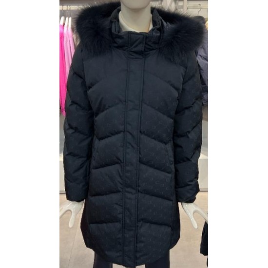 크로커다일레이디 로고 자가드 폭스퍼 후드 탈부착 중기장 구스다운 CLCWDW209_이미지