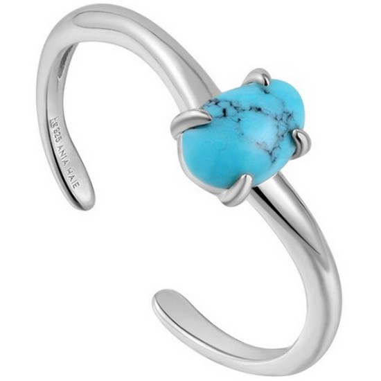 아니아하이에 웨이브 터키석 925 실버 로듐 도금 사이즈 조절 반지 R044-01H