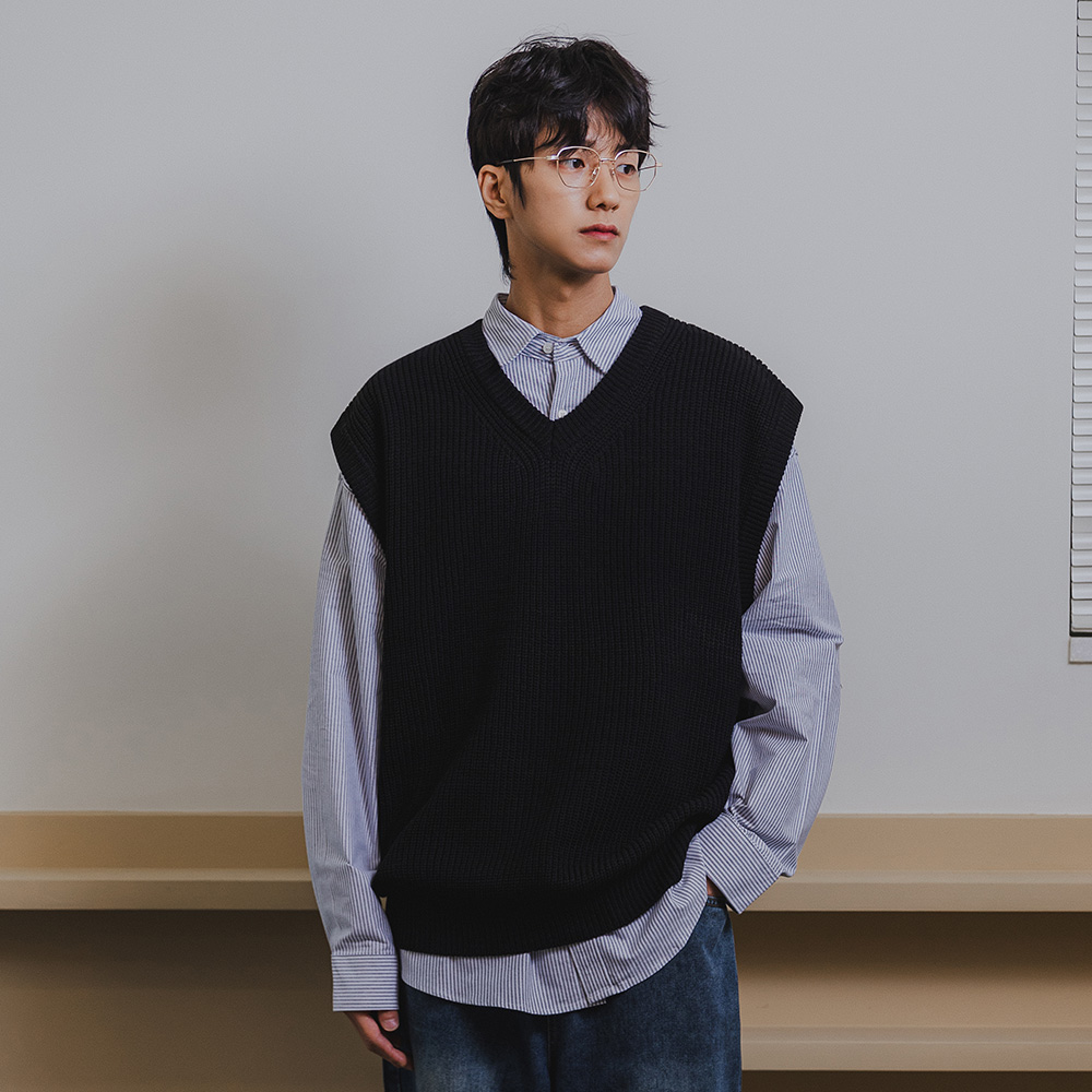 앨빈클로 오버사이즈 브이넥 하찌 니트 조끼 DLX-1508_이미지