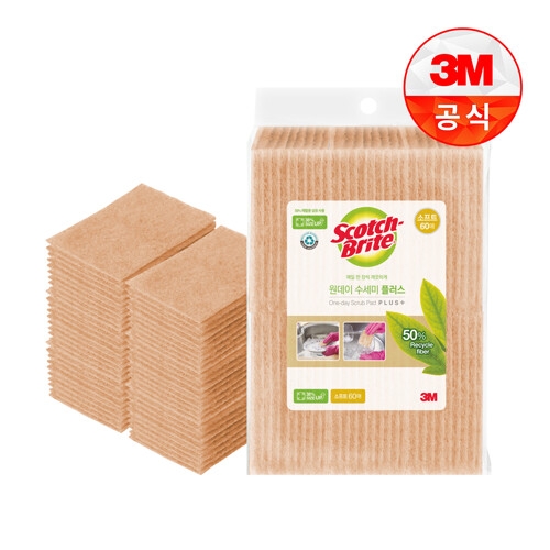 3M 스카치브라이트 일회용 원데이 그린수세미 플러스 제로스크래치 리필 30매 (2개(60매))_이미지