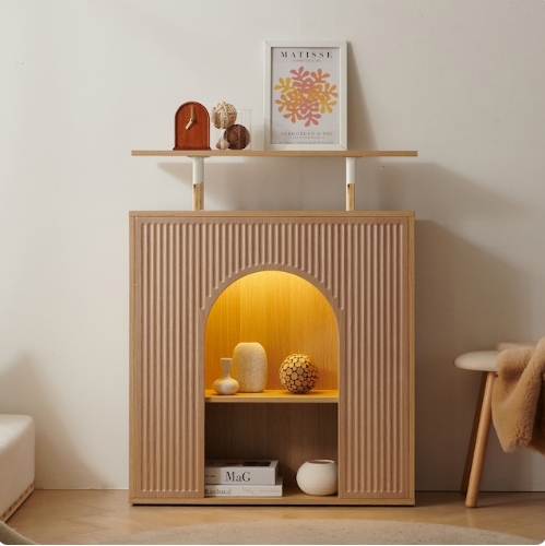 블랑누보  아치 LED 벽난로 콘솔 장식장