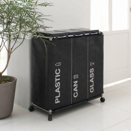 아이에스컴퍼니 토마톰스 하이드 이동식 커버형 분리수거함 3단