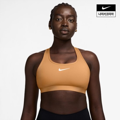 나이키 스우시 미디엄 서포트 패드 스포츠 브래지어_DX6822 (856, 코퍼 문)_이미지