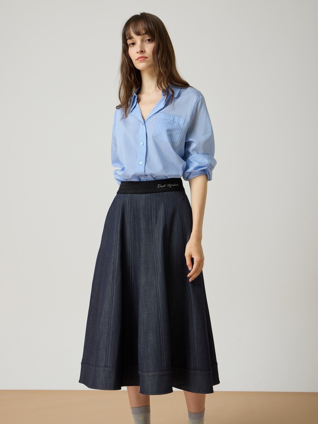 듀엘 스트라이프긴팔 셔츠블라우스 D243MSC009_이미지