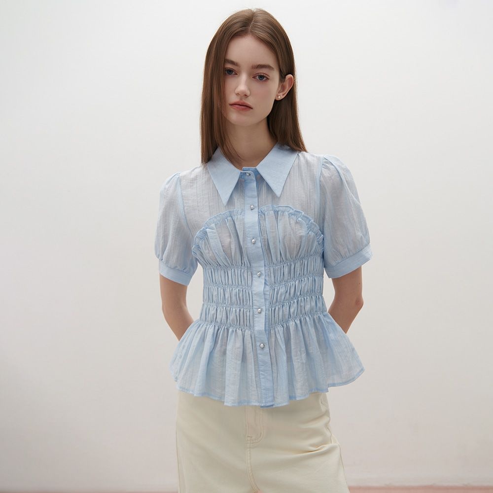 샤틴 러블리 셔링 <b>퍼프</b> <b>블라우스</b> O262T255
