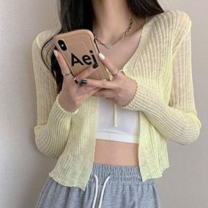 셀러허브 JHP34O64_51IB 바다 여행 시스루 골지 가디건 데일리 자켓