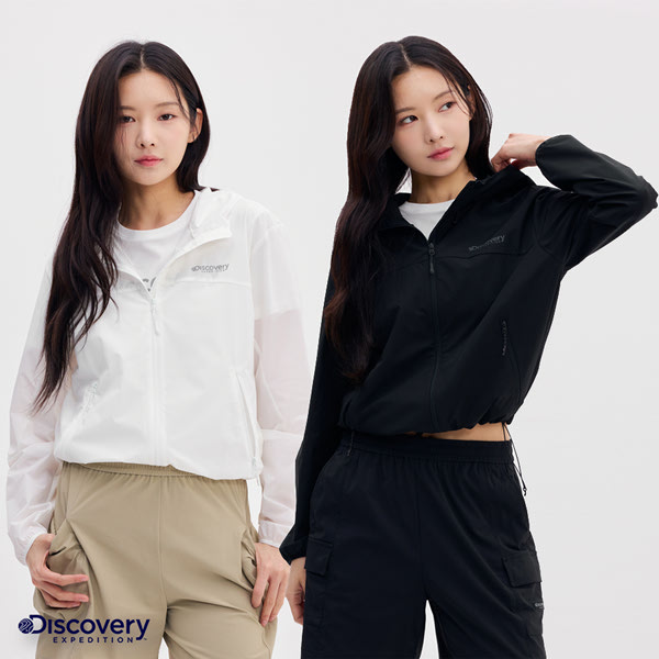 디스커버리 익스페디션 프레시벤트 컬러블럭 크롭 바람막이 DWWJ94053-BKS