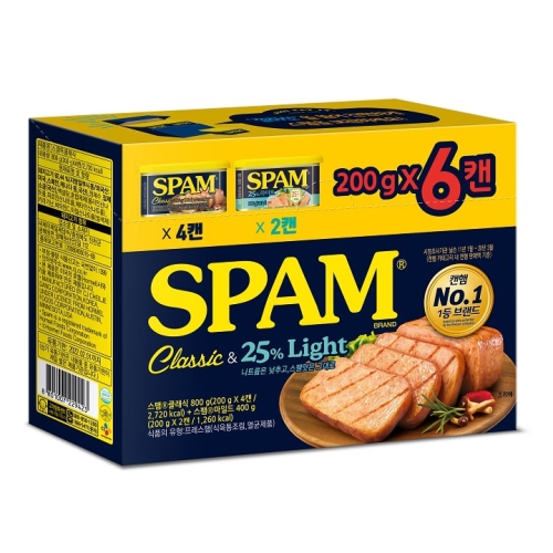 스팸 클래식 340g 4개 + 스팸 25% 라이트 200g 2개