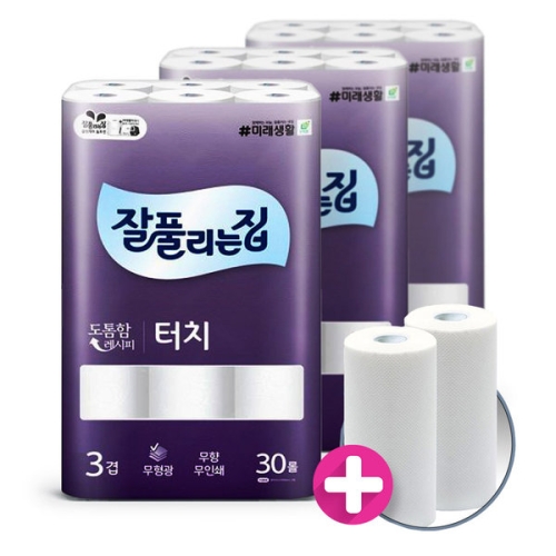 잘풀리는집 터치 25m (30롤)*3팩 + 키친타월 100매 (2입) 세트_이미지