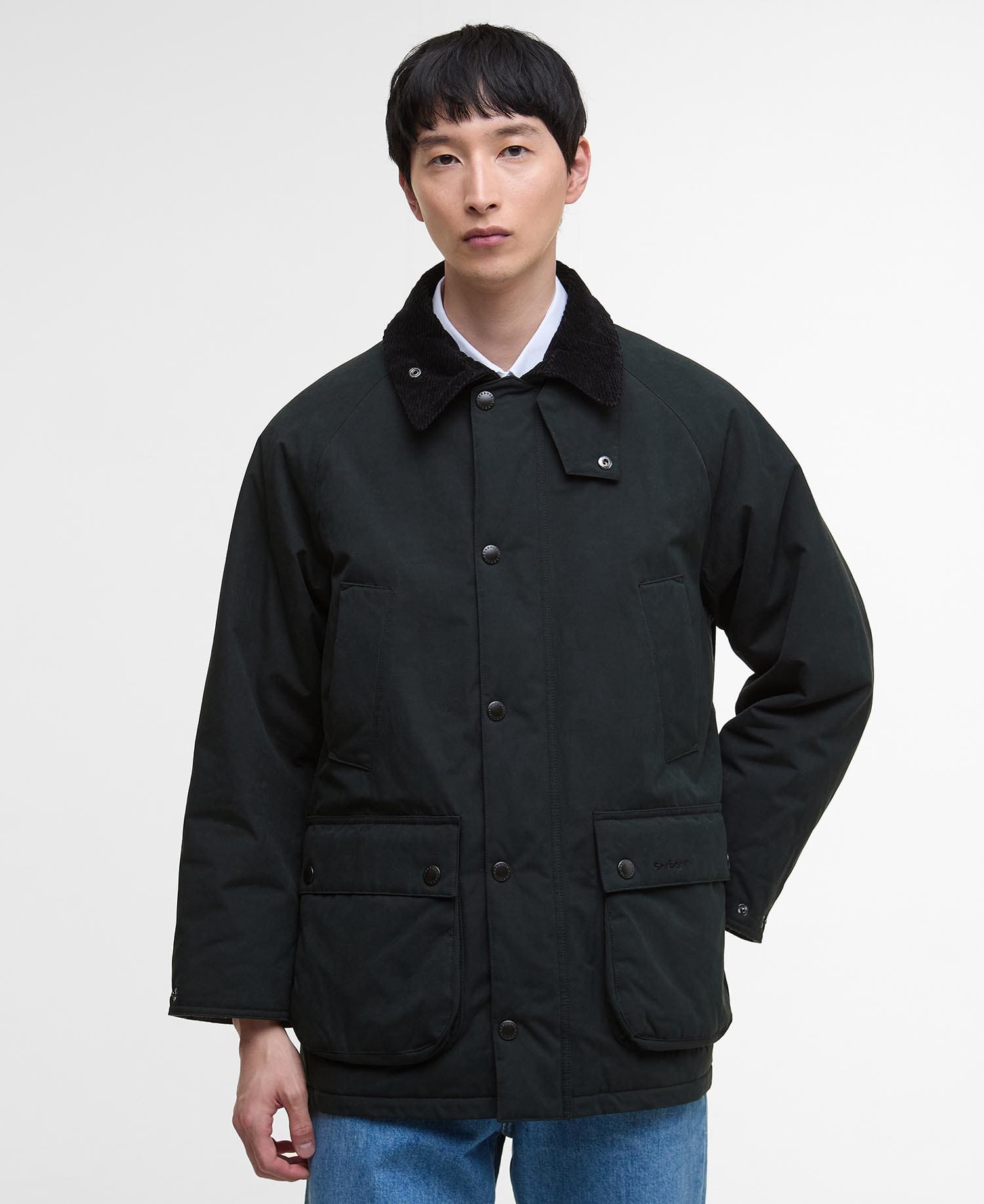 바버 남여공용 블랙 패디드 Rollback Bedale 자켓 URJU6F015BK