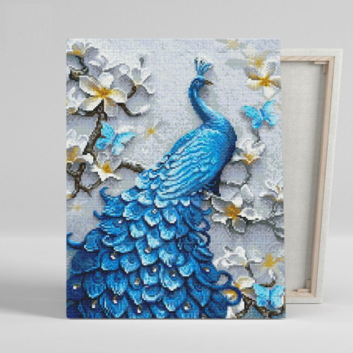 아이러브페인팅 DIY 캔버스형 보석십자수 푸른 공작