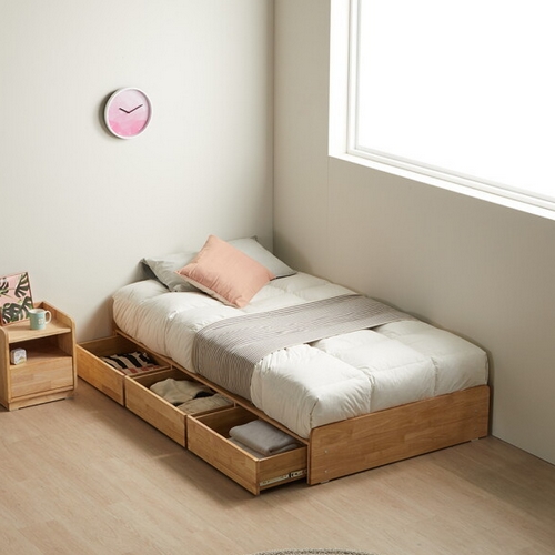 장인가구 카린 무헤드 원목 수납형 침대 SS (55T포켓스프링)_이미지