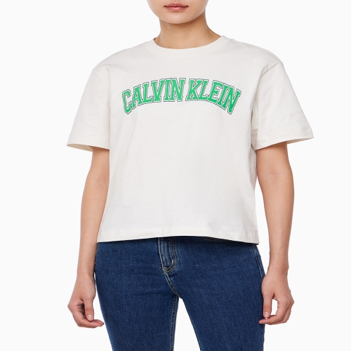 캘빈클라인진 47B822G 여성 박시 캘빈클라인 바시티 반팔 티셔츠