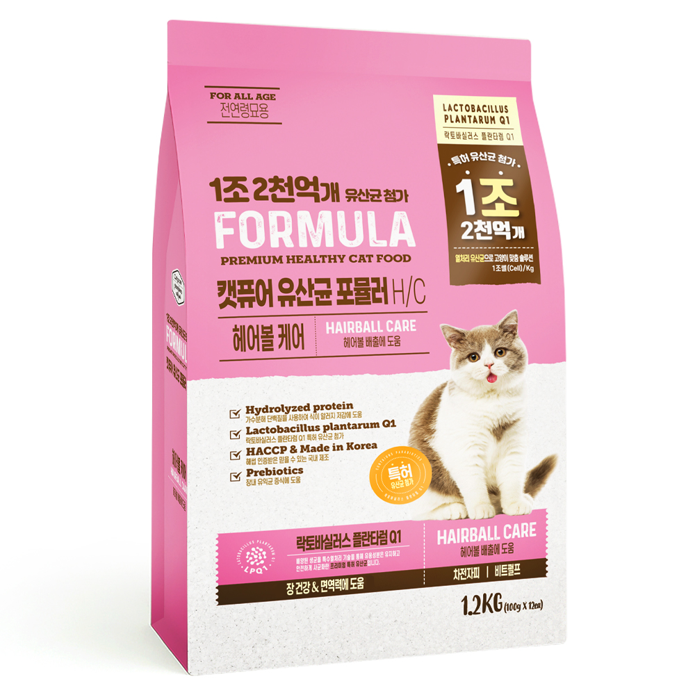 캣퓨어 유산균 포뮬러 H/C 헤어볼 케어 1.2kg