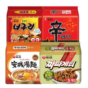 농심 신라면5개 + 얼큰한너구리5개 + 짜파게티5개 + 안성탕면5개 (1개)이미지입니다. 누르면 해당 게시물로 새창이동합니다.