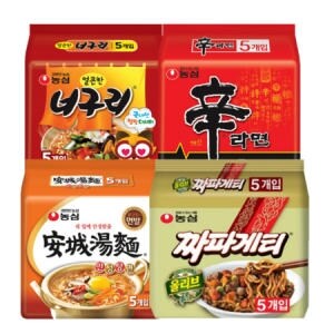 농심 신라면5개 + 얼큰한너구리5개 + <b>짜파게티</b>5개 + 안성탕면5개