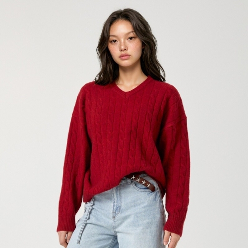 Cable V-neck Pull over / WHKAF4C93F