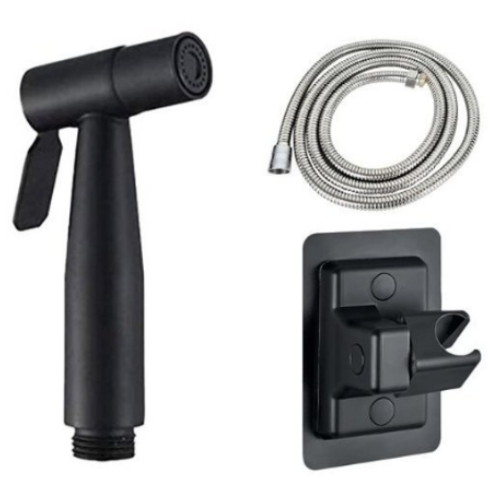 스텐 청소건 블랙 + 황동 샤워호스 1.5m + 접착식 거치대 블랙