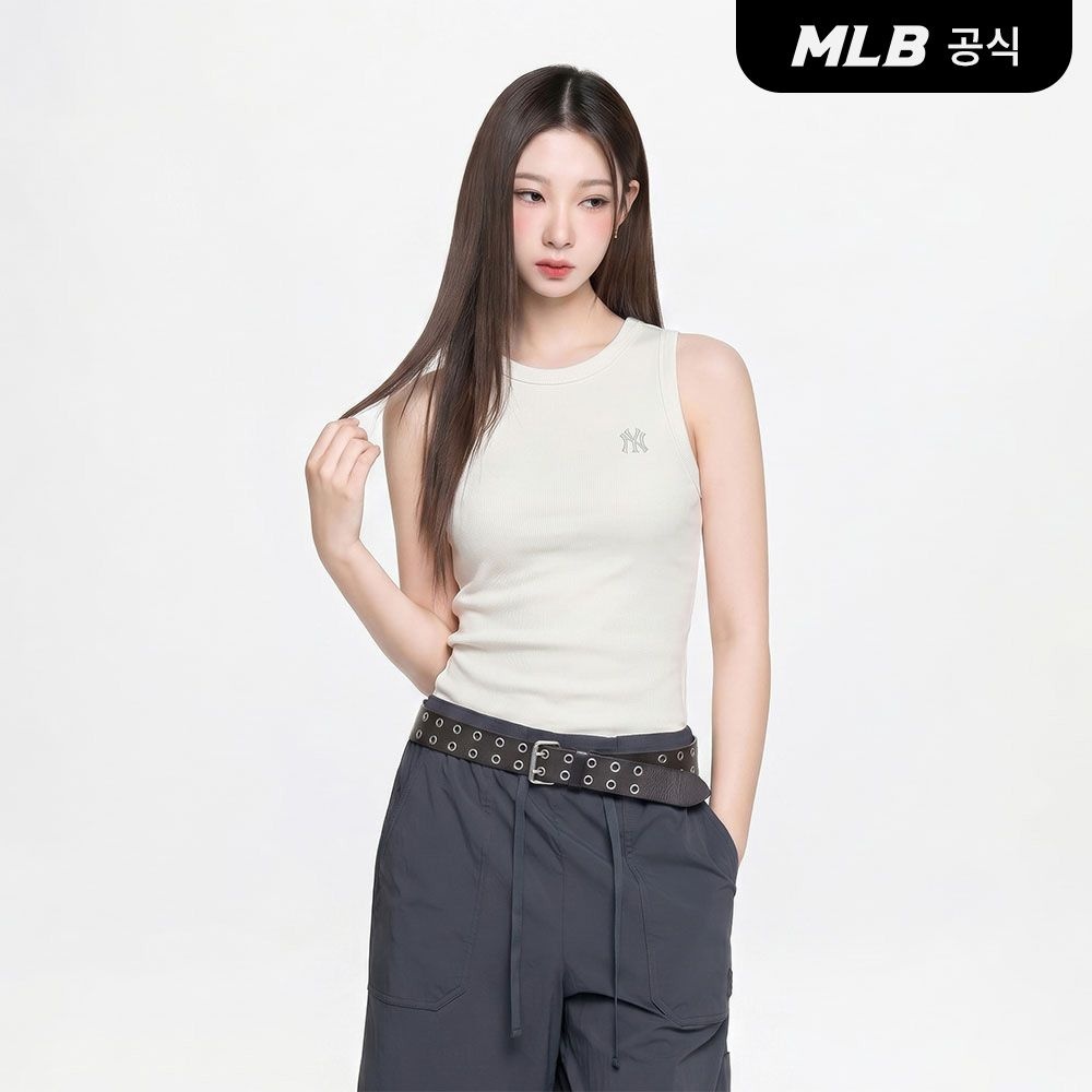  MLB 여성 스트릿 슬림 골지 나시 티셔츠 NY Ivory 3FTOB0263-50IVS