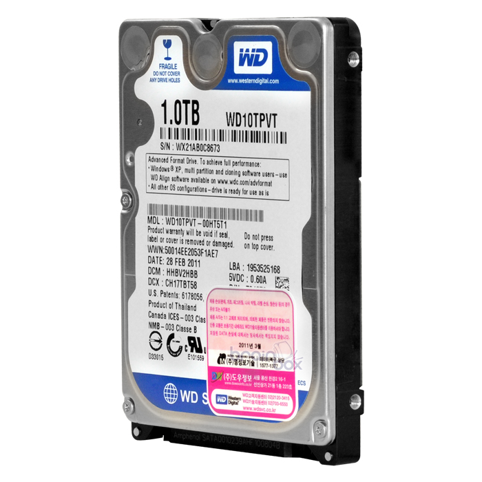 Western Digital WD Scorpio Blue SATA2/5200/8M/노트북용 (WD10TPVT, 1TB)_이미지