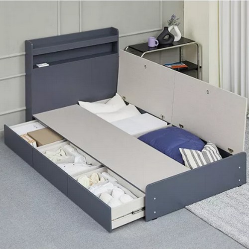 장인가구 메이비 수납 LED침대 D (폼독립스프링)_이미지